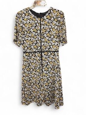 Banana Republic white and yellow floral print dress with black background